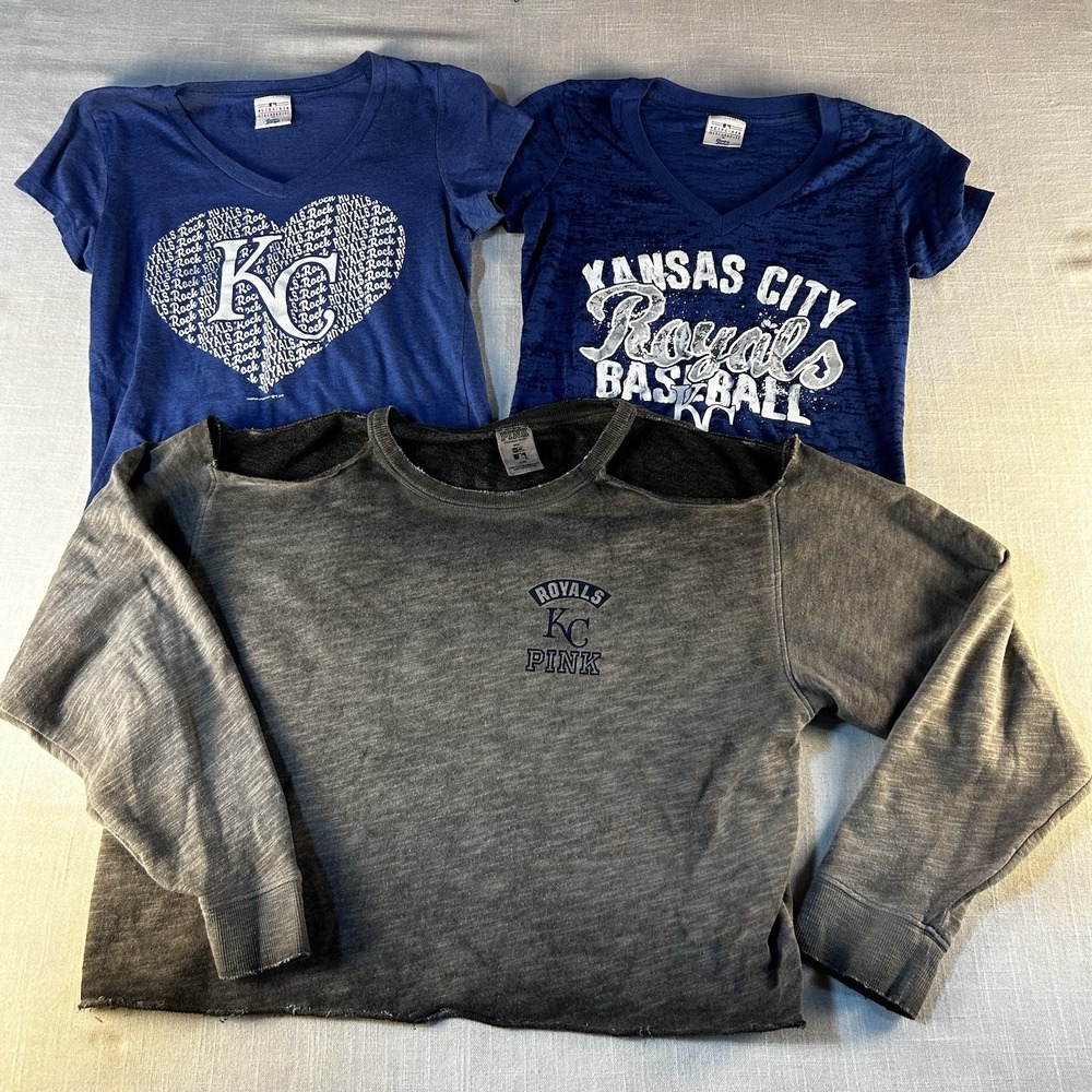 PINK Victoria's Secret Kansas City Royals‎ MLB Shoulder Crop Top Womens M Bundle